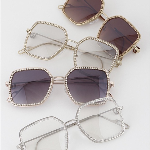 FASHION SQUARE FRAMES WITH SWAROVSKI CRYSTALS GOLD - Picture 4 of 4